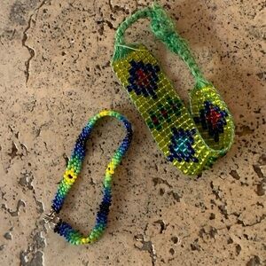 Handmade Beaded Bracelets Green Mexico 90s Y2K